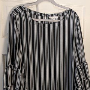 Violet + Claire Black and White Striped Blouse